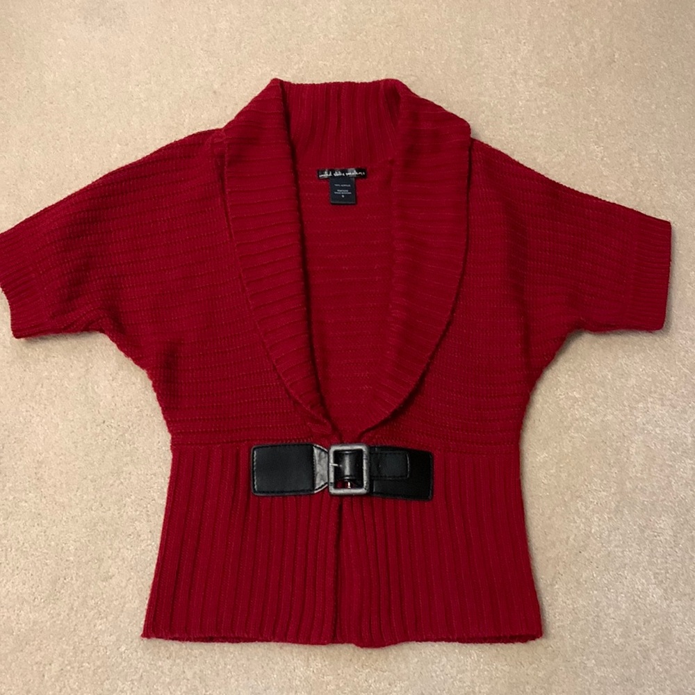 United States Sweaters red with faux belt closure short sleeves size S